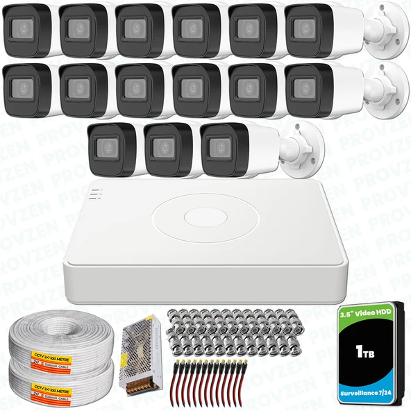 Provzen Hikvision 15 Kameralı Full HD Geniş Açı Güvenlik Kamerası 1TB Olay Anında bildirim ürün görseli 1