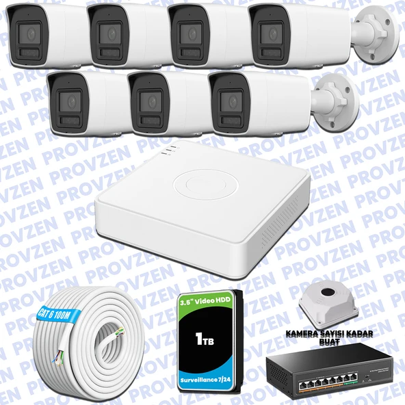 Provzen Hikvision Hibrit IP ColorVu 7 Kameralı Güvenlik Kamerası Mikrofonlu  Olay Anında bildirim ürün görseli 1