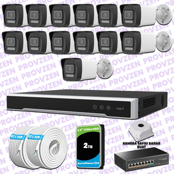 Provzen Hikvision 13 IP 4MP Hibrit ColorVu Güvenlik Kamerası Seti Olay Anında bildirim ürün görseli 1
