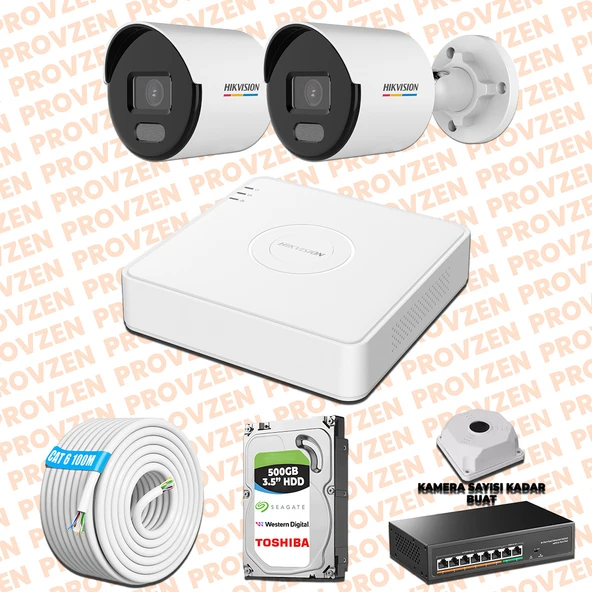 Provzen Hikvision 2 IP Kamera 7/24 Renkli Mikrofonlu Güvenlik Kamerası Olay Anında bildirim ürün görseli 1