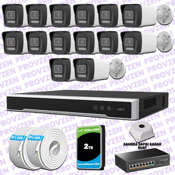 Provzen Hikvision 14 IP 4MP Hibrit ColorVu Güvenlik Kamerası Seti Olay Anında bildirim ürün görseli 1