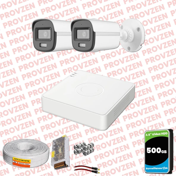 Provzen Hikvision ColorVu Full HD 2 Kameralı Gece Renkli Güvenlik Kamerası Olay Anında bildirim ürün görseli 1