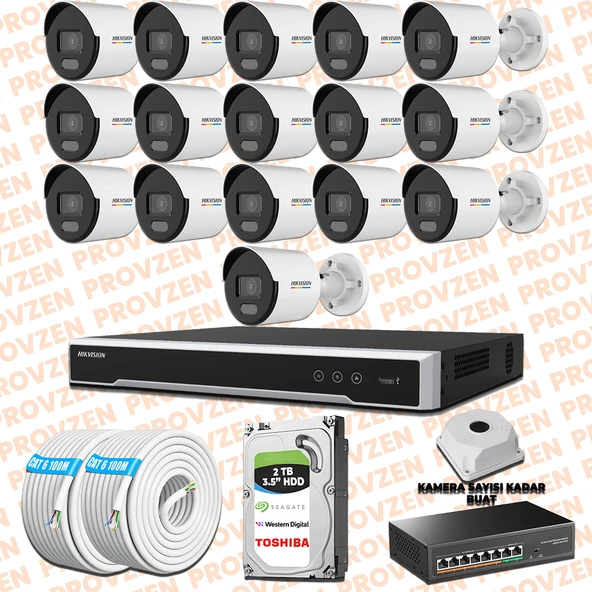 Provzen Hikvision 16 IP 4MP ColorVu Mikrofonlu Güvenlik Kamerası Olay Anında bildirim ürün görseli 1