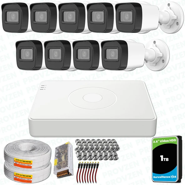 Provzen Hikvision 9 Kameralı Full HD Geniş Açı Güvenlik Kamerası 1TB Olay Anında bildirim ürün görseli 1