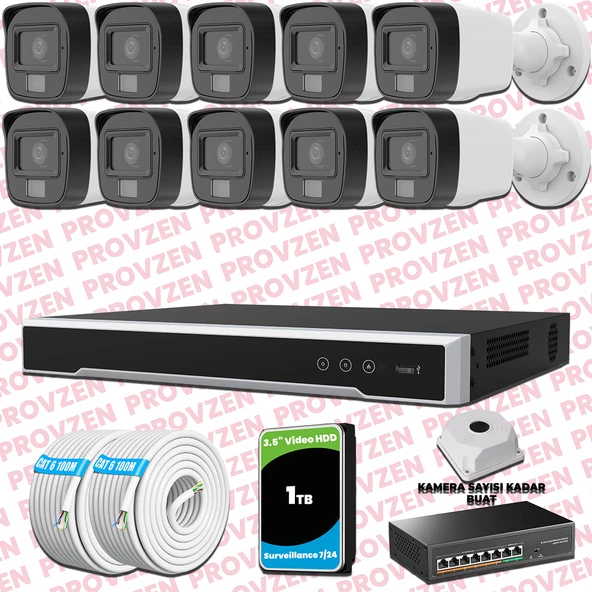 Provzen Hikvision 10 Kameralı IP Full HD Renkli Güvenlik Kamerası Mikrofonlu ürün görseli 1