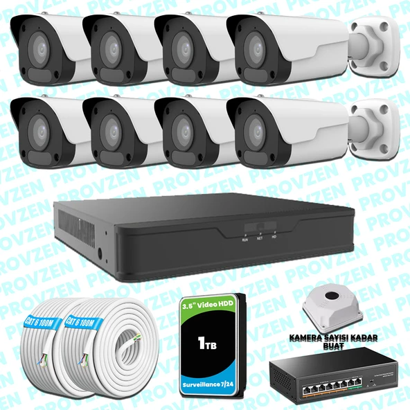 Provzen UNV 8 Kameralı IP Full HD Güvenlik Kamerası Seti ürün görseli 1
