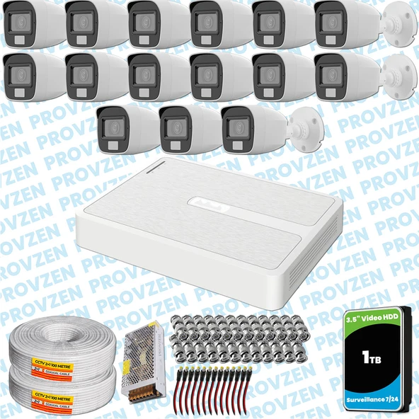 Provzen HiLook 15 Kameralı Full HD ColorVu Mikrofonlu Güvenlik Kamerası Olay Anında bildirim ürün görseli 1
