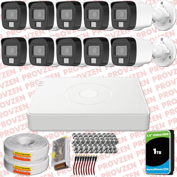 Provzen Hikvision 10 Kamera Hibrit ColorVu Full HD Güvenlik Kamera Olay Anında bildirim ürün görseli 1