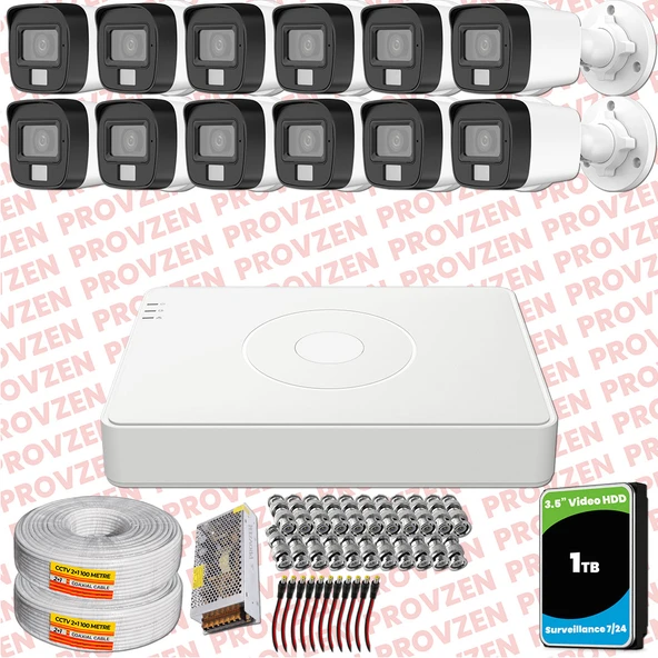 Provzen Hikvision 12 Kamera Hibrit ColorVu Full HD Güvenlik Kamera Olay Anında bildirim ürün görseli 1