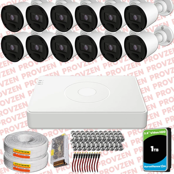 Provzen RV Hikvision 12 Kameralı Full HD 20mt Gece Görüşlü Güvenlik Kamerası Olay Anında bildirim ürün görseli 1