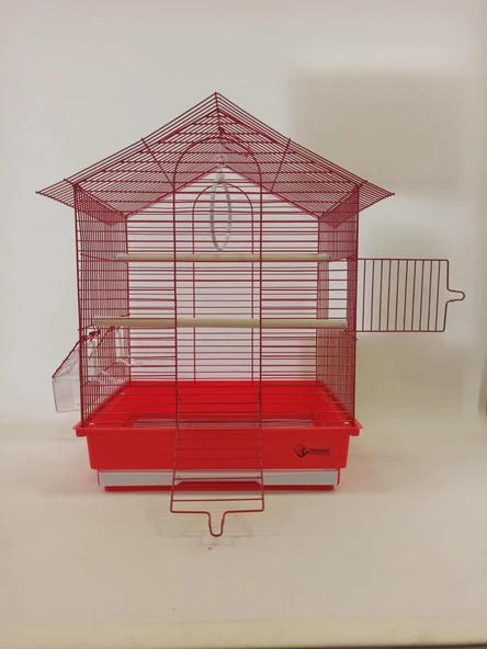 Dayang İki Kapılı Çatılı Kuş Kafesi 35x28x46 Kırmızı ürün görseli 1