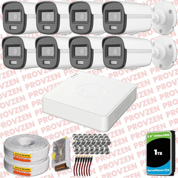 Provzen Hikvision ColorVu Full HD 8 Kameralı Gece Renkli Güvenlik Kamerası Olay Anında bildirim ürün görseli 1