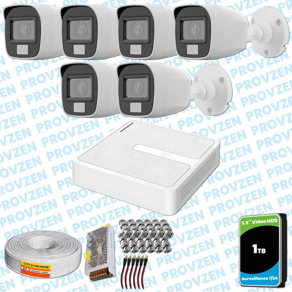 Provzen HiLook 6 Kameralı Full HD ColorVu Mikrofonlu Güvenlik Kamerası Olay Anında bildirim ürün görseli 1