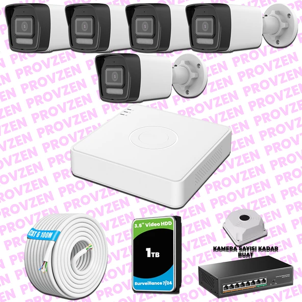 Provzen Hikvision 5 Kameralı IP 1080P ColorVu Güvenlik Kamerası Mikrofonlu Olay Anında bildirim ürün görseli 1