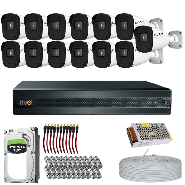 RİVO Dcam 13 Kameralı 40 Metre Gece Görüşlü Set 1TB 7/24 Hdd ürün görseli 1