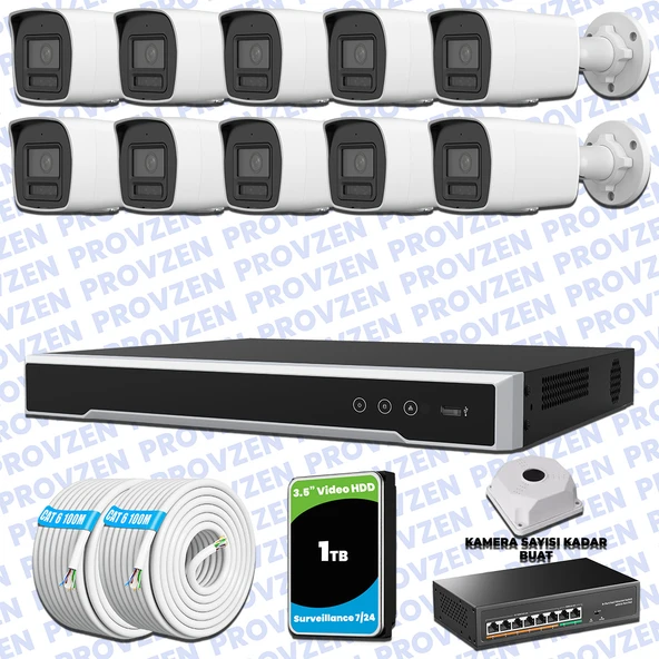Provzen Hikvision Hibrit IP ColorVu 10 Kameralı Güvenlik Kamerası Mikrofonlu  Olay Anında bildirim ürün görseli 1