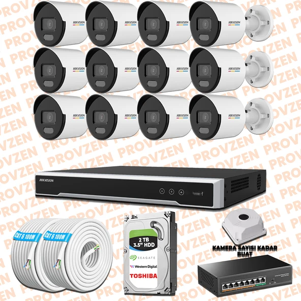 Provzen Hikvision 12 IP 4MP ColorVu Mikrofonlu Güvenlik Kamerası Olay Anında bildirim ürün görseli 1