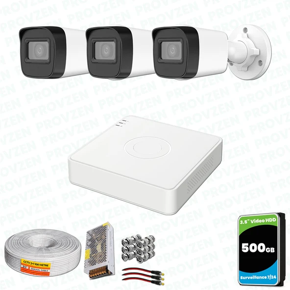 Provzen Hikvision 3 Kameralı Full HD Geniş Açı Güvenlik Kamerası 500GB Olay Anında bildirim ürün görseli 1