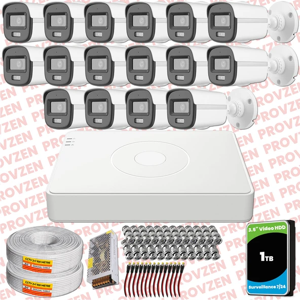 Provzen Hikvision ColorVu Full HD 16 Kameralı Gece Renkli Güvenlik Kamerası Olay Anında bildirim ürün görseli 1
