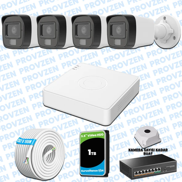 Provzen Hikvision 4’lü İP 4MP Güvenlik Kamerası Seti Colorvu Mikrofonlu Olay Anında Bildirim ürün görseli 1