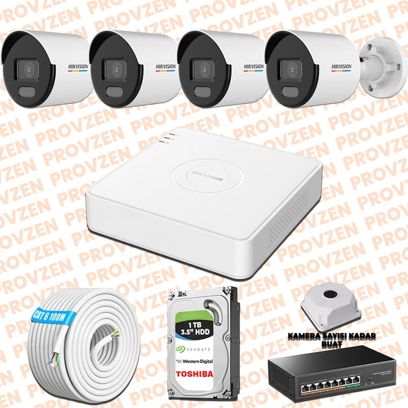Provzen Hikvision 4 IP 4MP ColorVu Mikrofonlu Güvenlik Kamerası Olay Anında bildirim ürün görseli 1