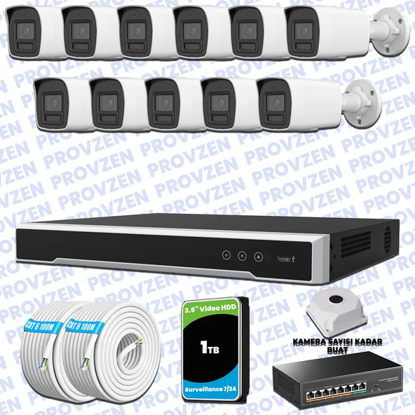 Provzen Hikvision Hibrit IP ColorVu 11 Kameralı Güvenlik Kamerası Mikrofonlu  Olay Anında bildirim ürün görseli 1