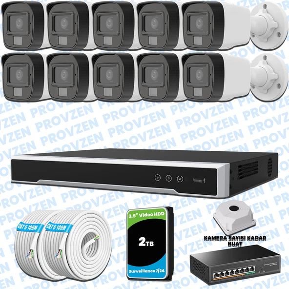 Provzen Hikvision 10’lu İP 4MP Güvenlik Kamerası Seti Colorvu Mikrofonlu Olay Anında Bildirim ürün görseli 1