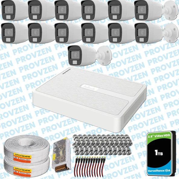 Provzen HiLook 13 Kameralı Full HD ColorVu Mikrofonlu Güvenlik Kamerası Olay Anında bildirim ürün görseli 1
