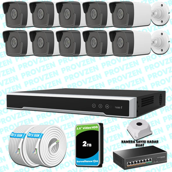 Provzen Hikvision 10 IP Kameralı 4MP 1440P Mikrofonlu Güvenlik Kamerası ürün görseli 1