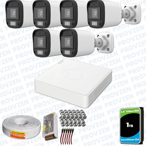 Provzen UNV Full HD 6 Kamera Renkli Gece Görüş Mikrofonlu Olay Anında bildirim ürün görseli 1