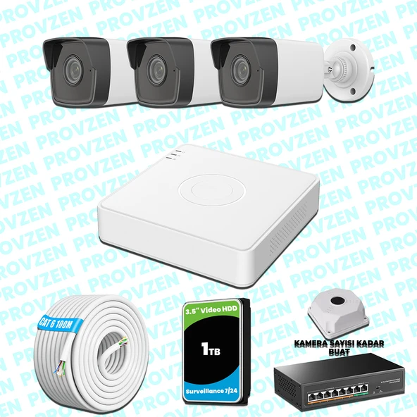 Provzen Hikvision 3 IP Kameralı 4MP 1440P Mikrofonlu Güvenlik Kamerası ürün görseli 1