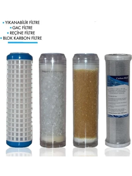 Daire Bina Sayaç Girişi 10" Inch 4 Aşama ( Yıkanabilir , Silifoz , Reçine , Blok ) Yedek Filtre Seti ürün görseli 1