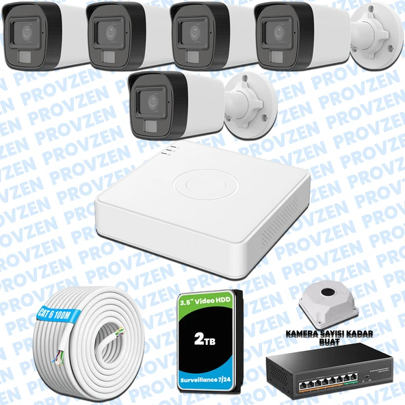 Provzen Hikvision 5’li İP 4MP Güvenlik Kamerası Seti Colorvu Mikrofonlu Olay Anında Bildirim ürün görseli 1