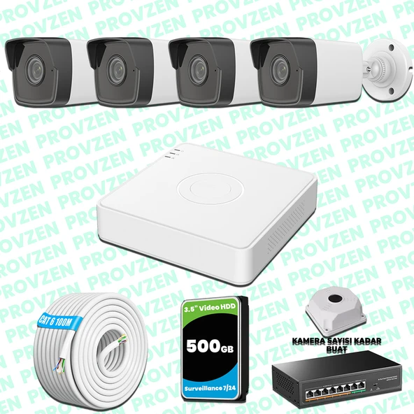 Provzen Hikvision 4 Kameralı IP 1080P Mikrofonlu Güvenlik Kamerası Olay Anında bildirim ürün görseli 1