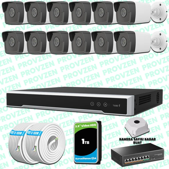 Provzen Hikvision 12 Kameralı IP 1080P Mikrofonlu Güvenlik Kamerası Olay Anında bildirim ürün görseli 1