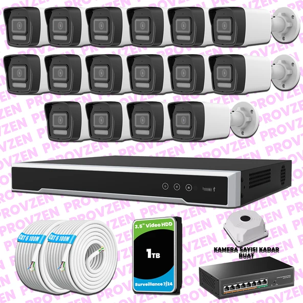 Provzen Hikvision 16 Kameralı IP 1080P ColorVu Güvenlik Kamerası Mikrofonlu Olay Anında bildirim ürün görseli 1