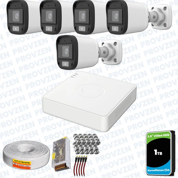 Provzen UNV Full HD 5 Kamera Renkli Gece Görüş Mikrofonlu Olay Anında bildirim ürün görseli 1