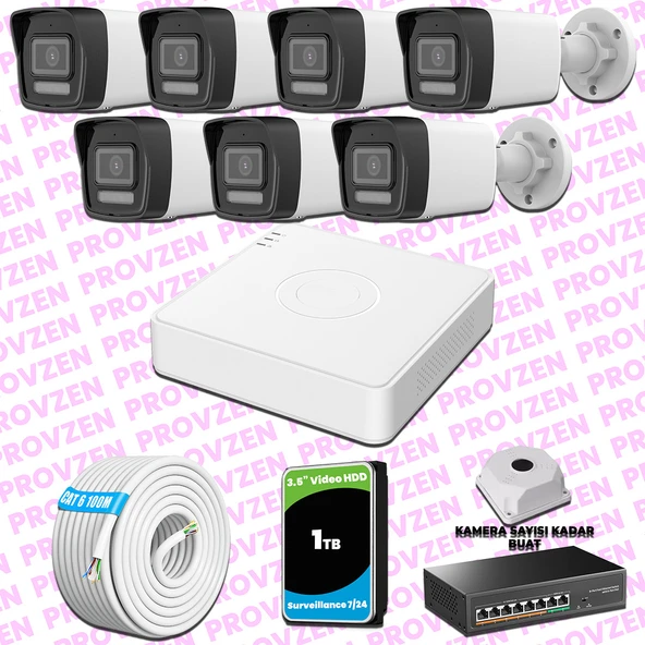 Provzen Hikvision 7 Kameralı IP 1080P ColorVu Güvenlik Kamerası Mikrofonlu Olay Anında bildirim ürün görseli 1