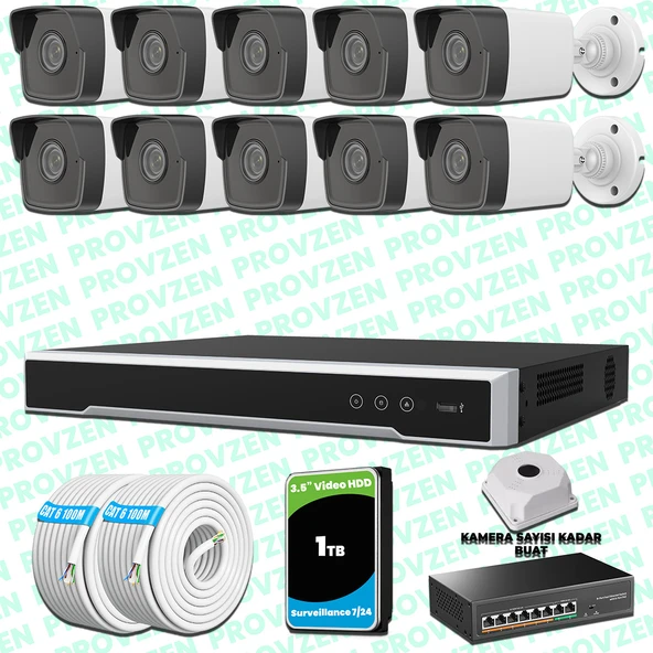 Provzen Hikvision 10 Kameralı IP 1080P Mikrofonlu Güvenlik Kamerası Olay Anında bildirim ürün görseli 1