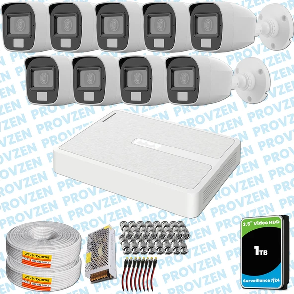 Provzen HiLook 9 Kameralı Full HD ColorVu Mikrofonlu Güvenlik Kamerası Olay Anında bildirim ürün görseli 1