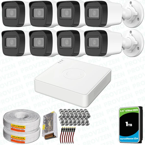 Provzen Hikvision 8 Kameralı Full HD Geniş Açı Güvenlik Kamerası 1TB Olay Anında bildirim ürün görseli 1