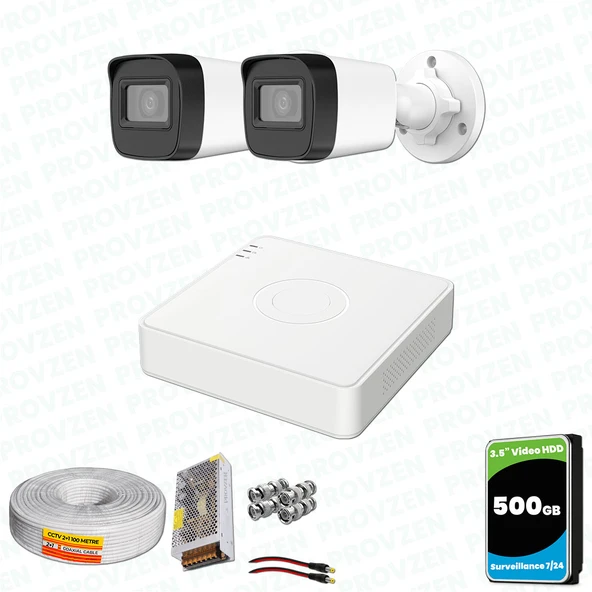 Provzen Hikvision 2 Kameralı Full HD Geniş Açı Güvenlik Kamerası 500GB Olay Anında bildirim ürün görseli 1