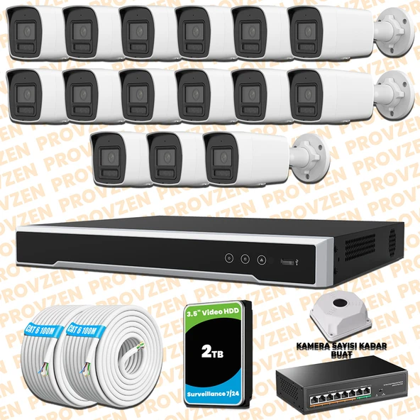 Provzen Hikvision 15 Kameralı 4MP IP Hibrit ColorVu Güvenlik Kamerası Mikrofonlu  Olay Anında bildirim ürün görseli 1