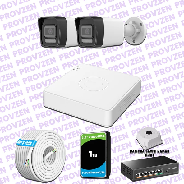 Provzen Hikvision 2 IP 4MP Hibrit ColorVu Güvenlik Kamerası Seti Olay Anında bildirim ürün görseli 1