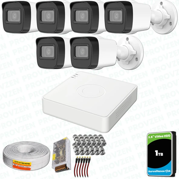 Provzen Hikvision 6 Kameralı Full HD Geniş Açı Güvenlik Kamerası 1TB Olay Anında bildirim ürün görseli 1