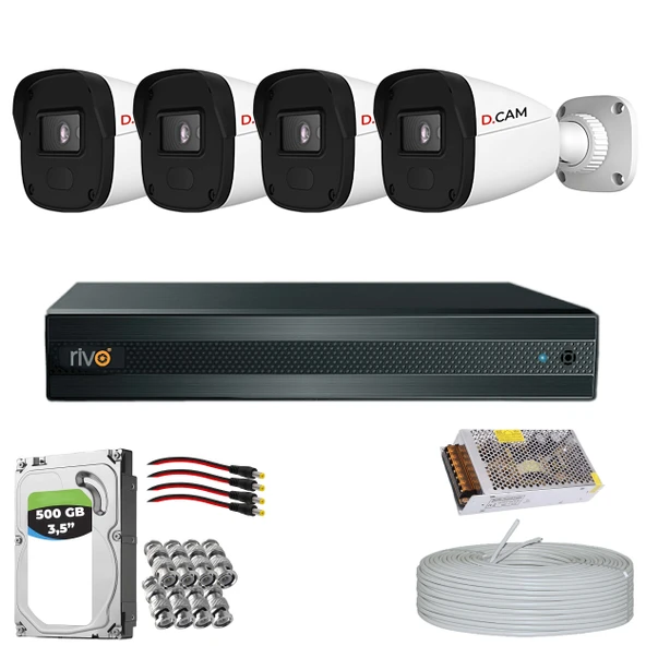 RİVO Dcam 4 Kameralı 40 Metre Gece Görüşlü Set 500GB Hdd ürün görseli 1