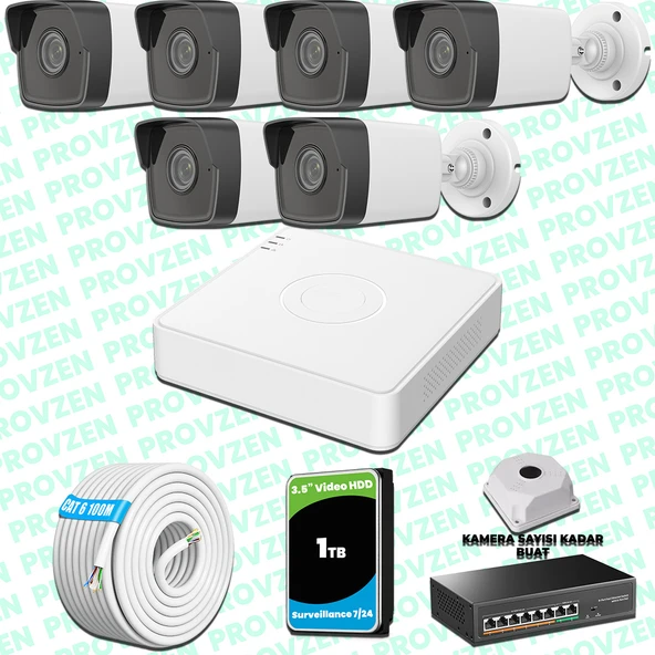 Provzen Hikvision 6 Kameralı IP 1080P Mikrofonlu Güvenlik Kamerası Olay Anında bildirim ürün görseli 1
