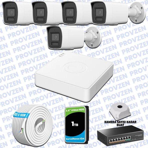 Provzen Hikvision Hibrit IP ColorVu 5 Kameralı Güvenlik Kamerası Mikrofonlu  Olay Anında bildirim ürün görseli 1