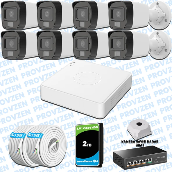 Provzen Hikvision 8’li İP 4MP Güvenlik Kamerası Seti Colorvu Mikrofonlu Olay Anında Bildirim ürün görseli 1