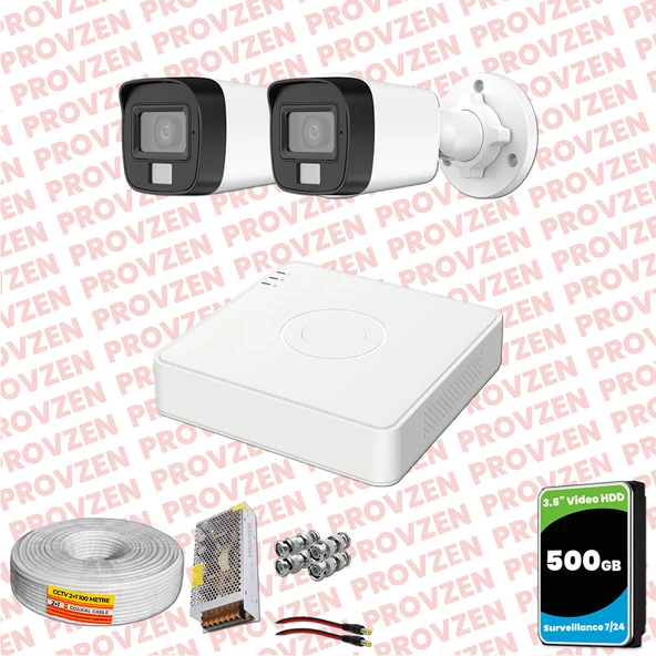 Provzen Hikvision 2 Kamera Hibrit ColorVu Full HD Güvenlik Kamera Olay Anında bildirim ürün görseli 1
